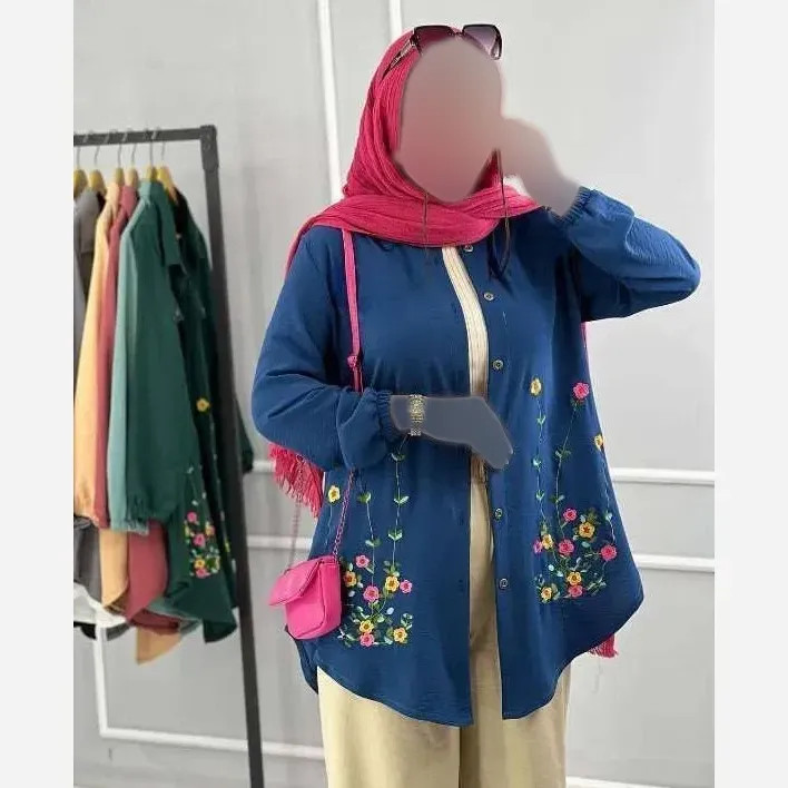 شومیز مانتویی گلدوزی شده زنانه جنس شانتون مدل ساناز