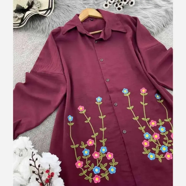 شومیز مانتویی گلدوزی شده زنانه جنس شانتون مدل ساناز