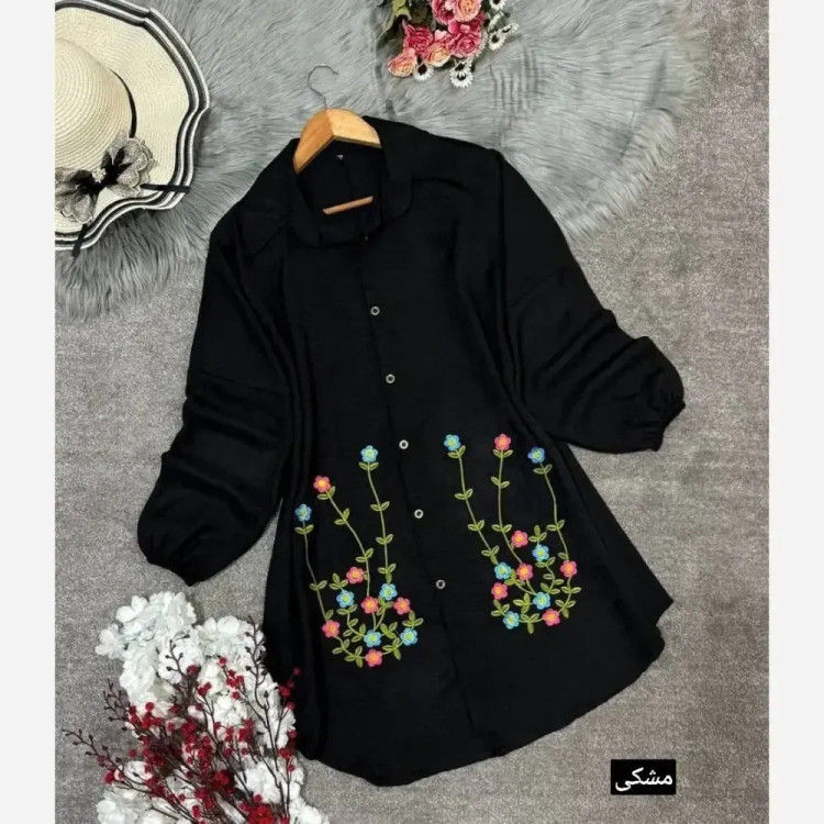 شومیز مانتویی گلدوزی شده زنانه جنس شانتون مدل ساناز