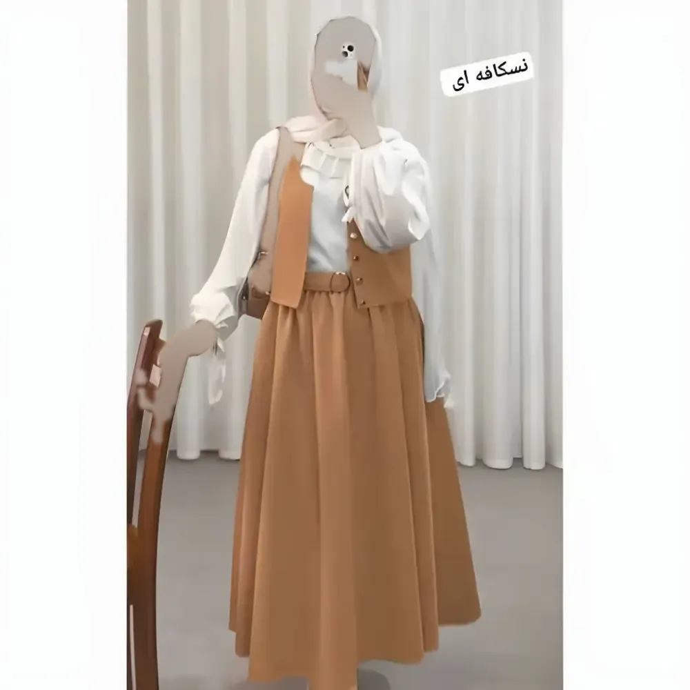 ست 4 تیکه مزونی پرنیان شومیز ژیله دامن کمربند کرپ بزایاق مازراتی دبل زنانه فری سایز