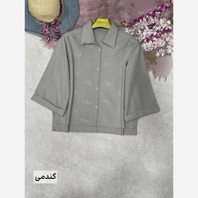 شومیز لنین نگین کوبی شده زنانه فری سایز 38 تا 46 (2)