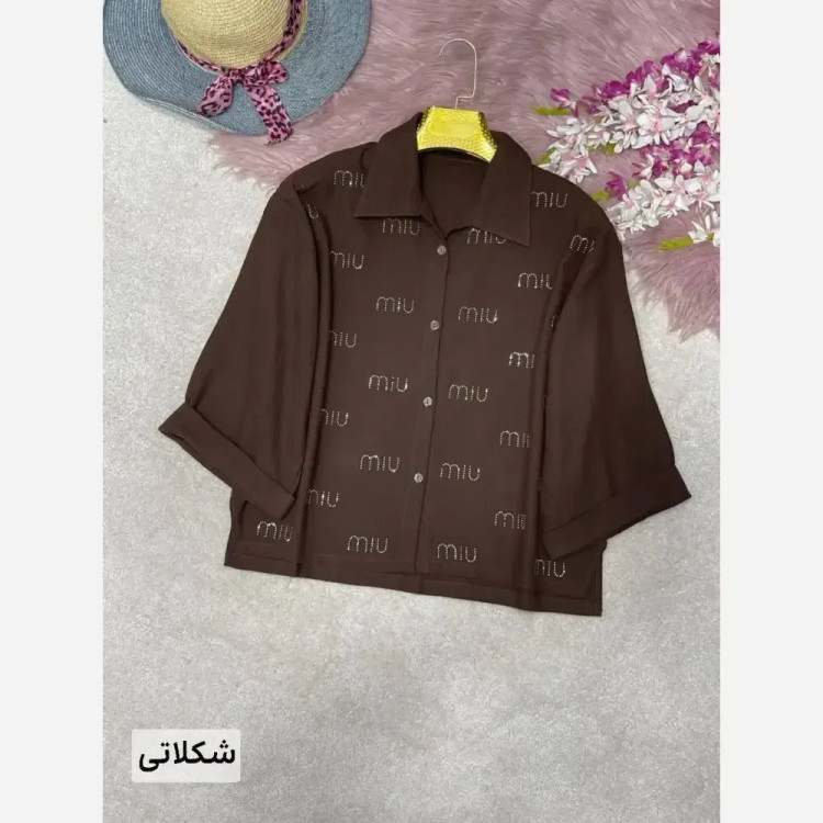 شومیز لنین نگین کوبی شده زنانه فری سایز 38 تا 46 (2)