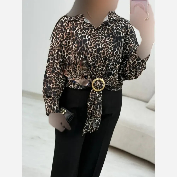شومیز زنانه گره ای طرح پلنگی جنس بوگاتی فری سایز 38 تا 46