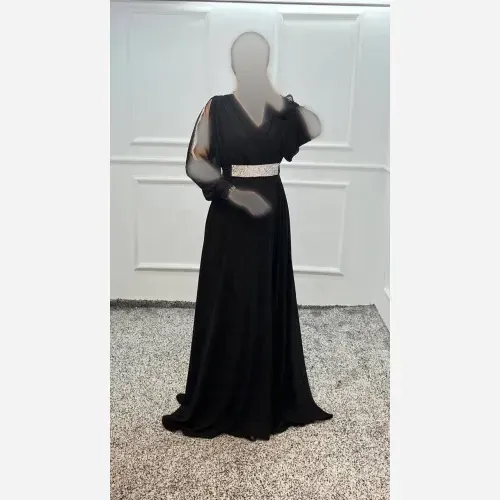 پیراهن ماکسی زنانه دیانا کد 2 حریر لطیف کمربند دار قد 155 در رنگ مشکی و سایزهای 36 تا 60