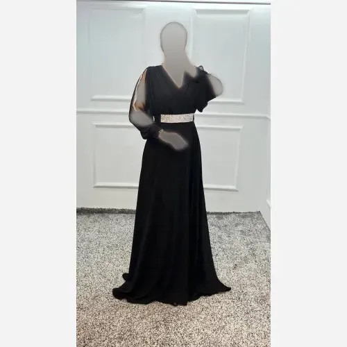 پیراهن ماکسی زنانه دیانا کد 2 حریر لطیف کمربند دار قد 155 در رنگ مشکی و سایزهای 36 تا 60