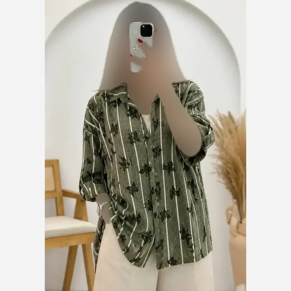 شومیز زنانه مدل سارینا جنس لینن شاین دار فری سایز 36 تا 46 (2)