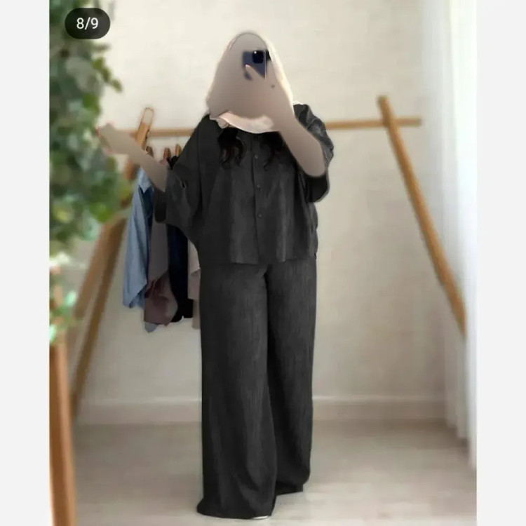 ست شومیز و شلوار زنانه مدل مارال جنس شانتون صوفیا رنگ مشکی سایز 36 تا 46