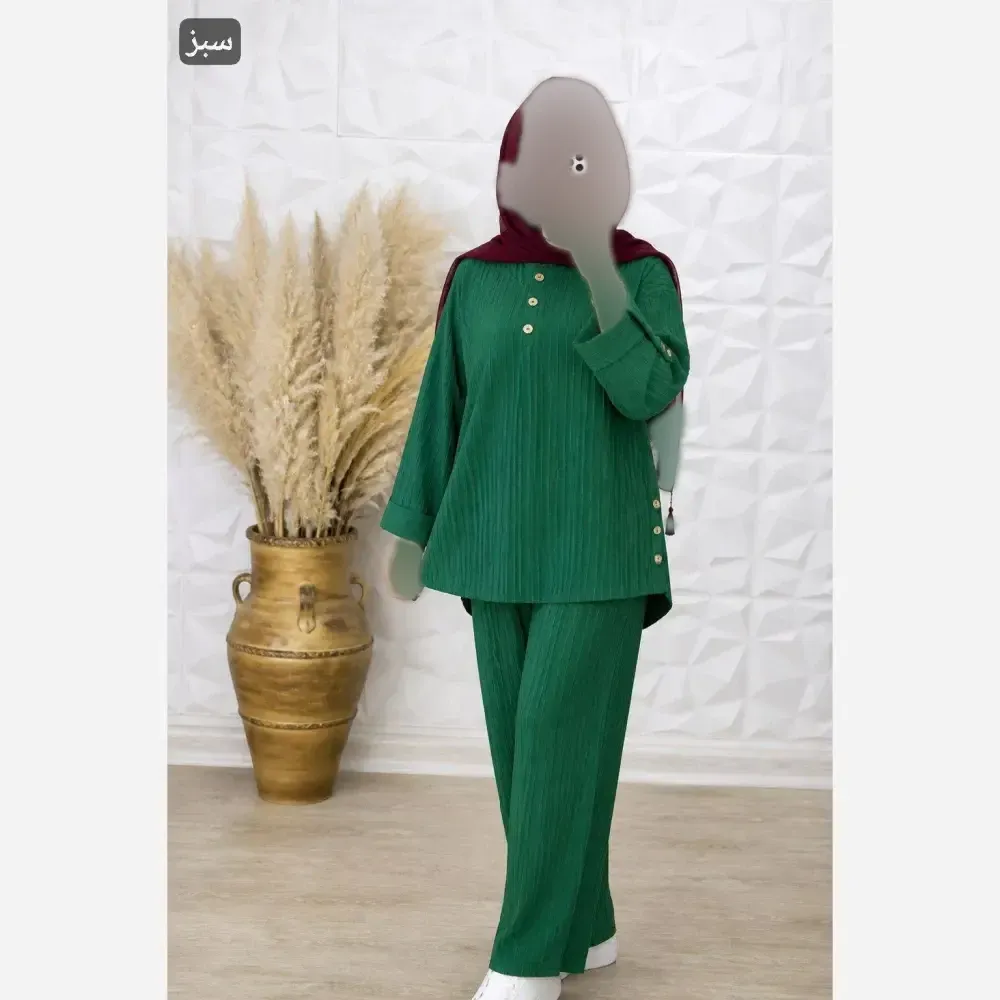 ست شومیز و شلوار زنانه مدل بغل دکمه جنس کراش ایوا فری سایز مناسب 38 تا 48
