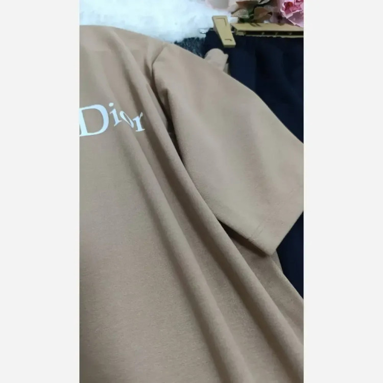 ست تیشرت و شلوار زنانه طرح کریستین دیور جنس گلکسی نخ پنبه سایز فری 38 تا 46 (4)