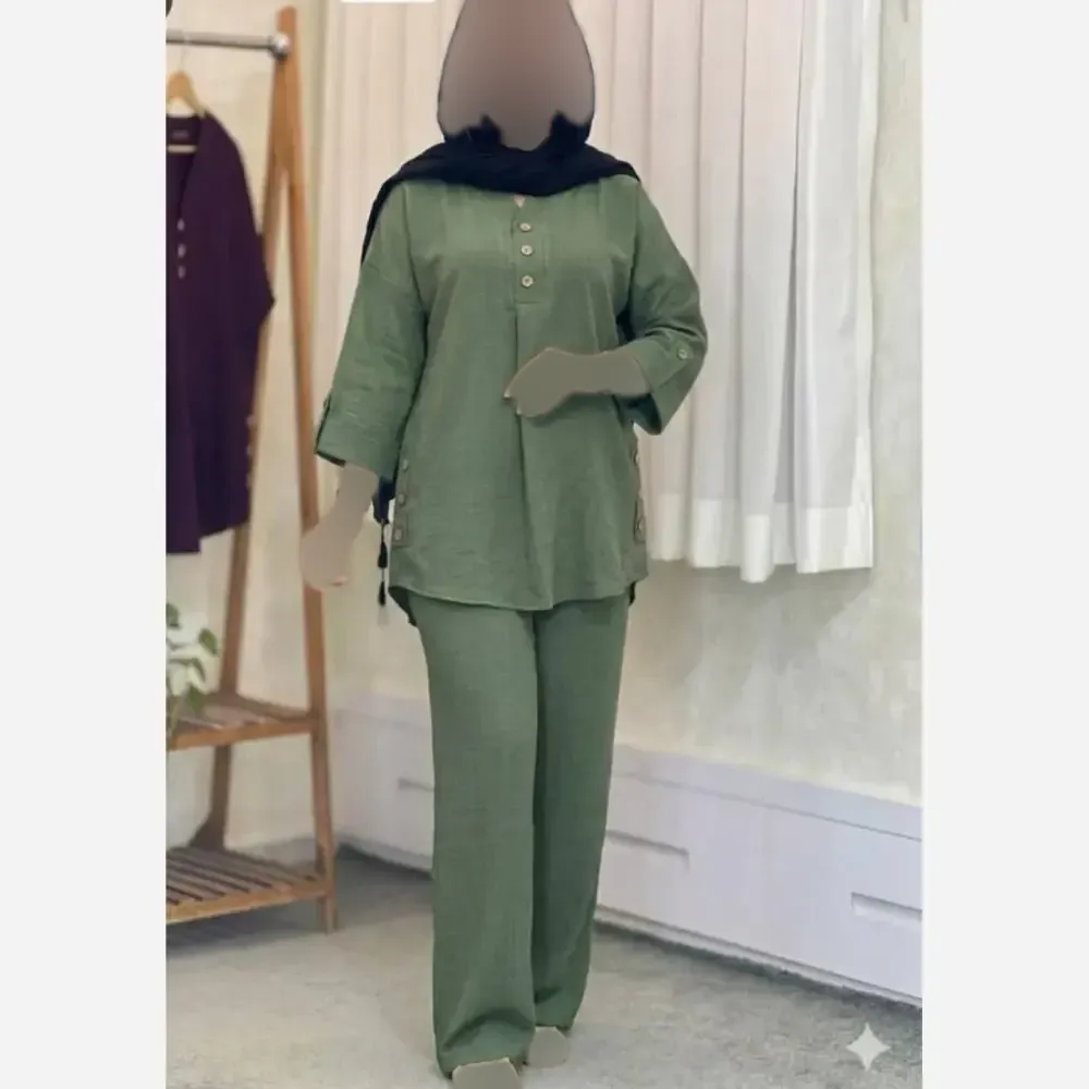 ست مانتو و شلوار زنانه مدل مهلا جنس شانتون گرم بالا فری سایز