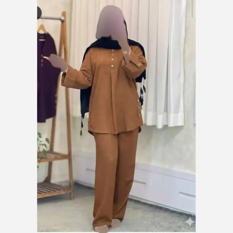 ست مانتو و شلوار زنانه مدل مهلا جنس شانتون گرم بالا فری سایز