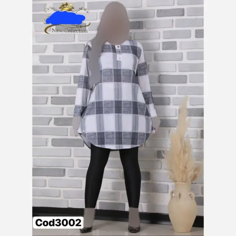 شومیز یقه گرد چهارخونه زنانه جنس پلاس خارجی سایز 38 تا 46