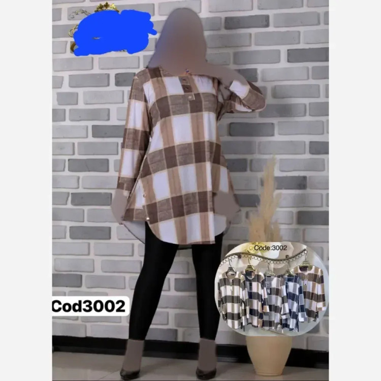 شومیز یقه گرد چهارخونه زنانه جنس پلاس خارجی سایز 38 تا 46