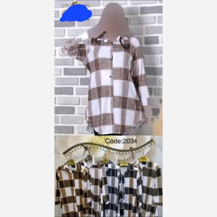 شومیز یقه گرد چهارخونه زنانه جنس پلاس خارجی سایز 38 تا 46
