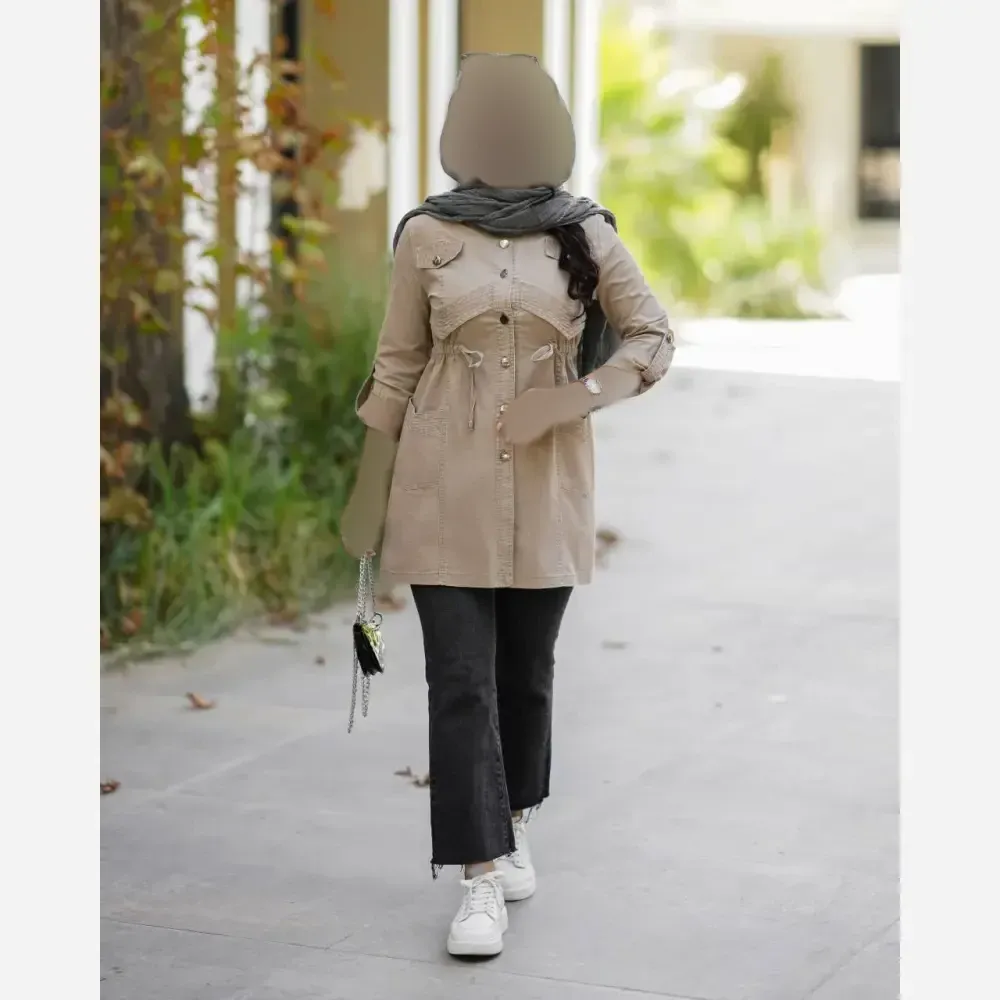 شومیز زنانه یقه ایستاده مدل آرشین پارچه کتان درجه یک سایز 42 تا 48 (2)