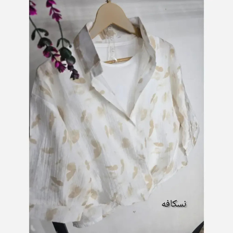 ست دو تکه زنانه مدل پروانه تاپ فانریپ و رویه شیشه ای فری سایز 36 تا 46
