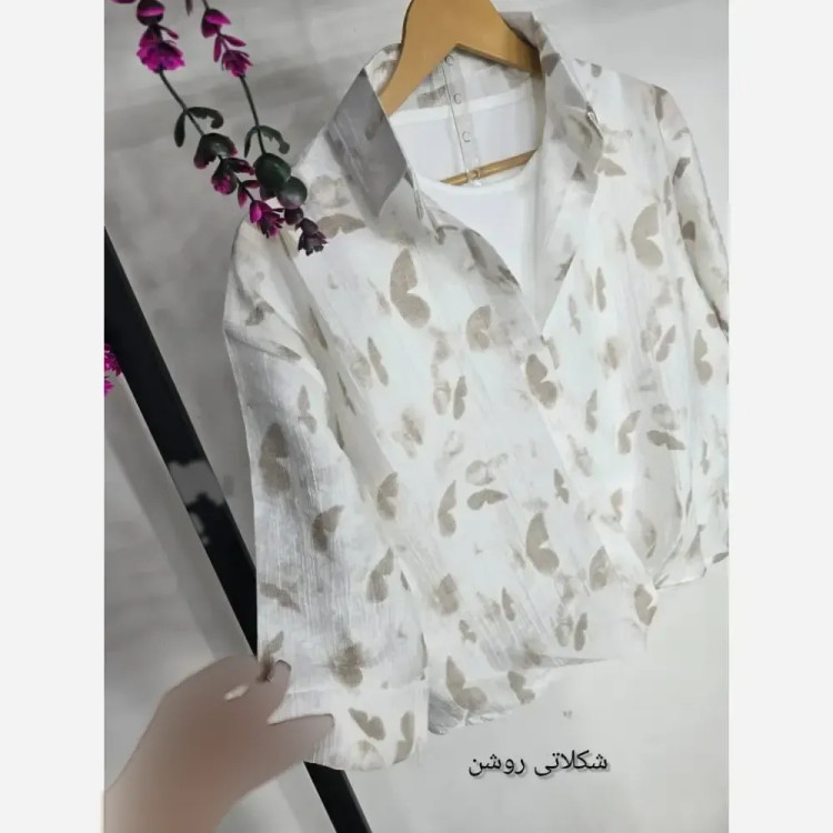 ست دو تکه زنانه مدل پروانه تاپ فانریپ و رویه شیشه ای فری سایز 36 تا 46