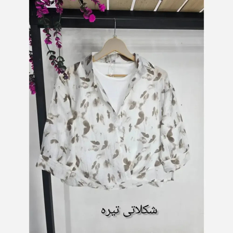 ست دو تکه زنانه مدل پروانه تاپ فانریپ و رویه شیشه ای فری سایز 36 تا 46