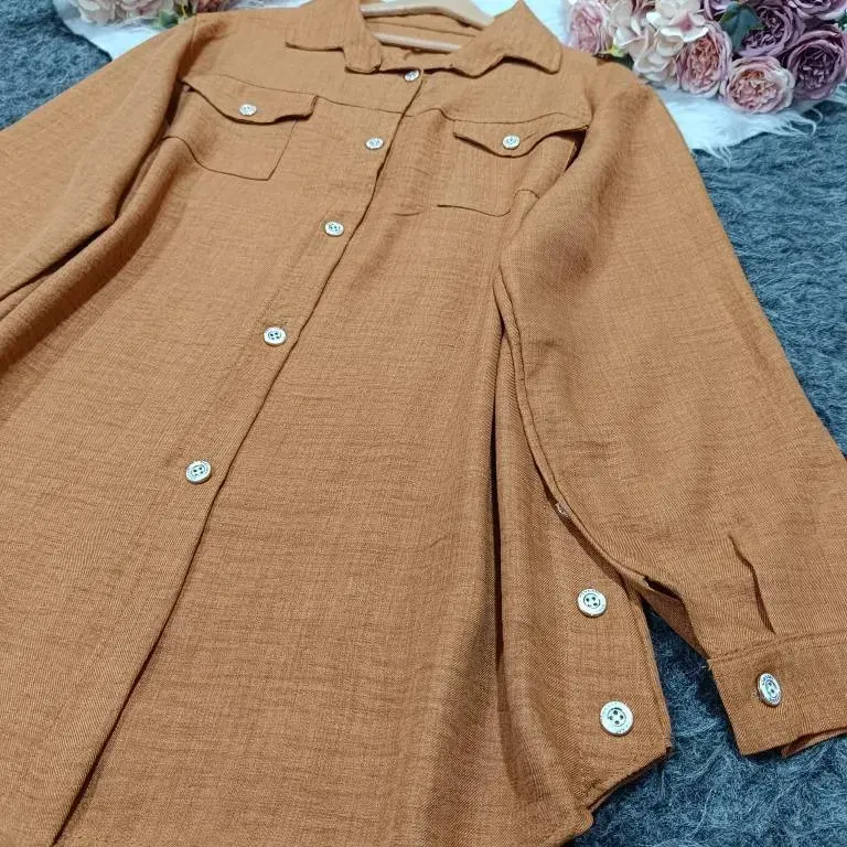 شومیز مانتویی بغل دکمه زنانه جنس شانتون سایز 38 تا 48
