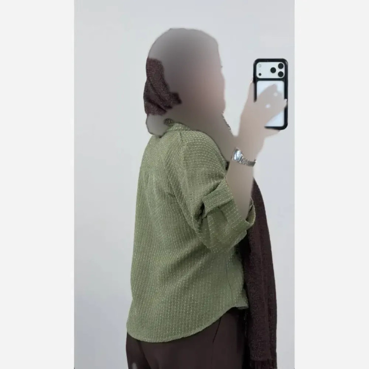 شومیز زنانه لنین پلاس کوکدوزی تک جیب آستین پاگوندار فری سایز