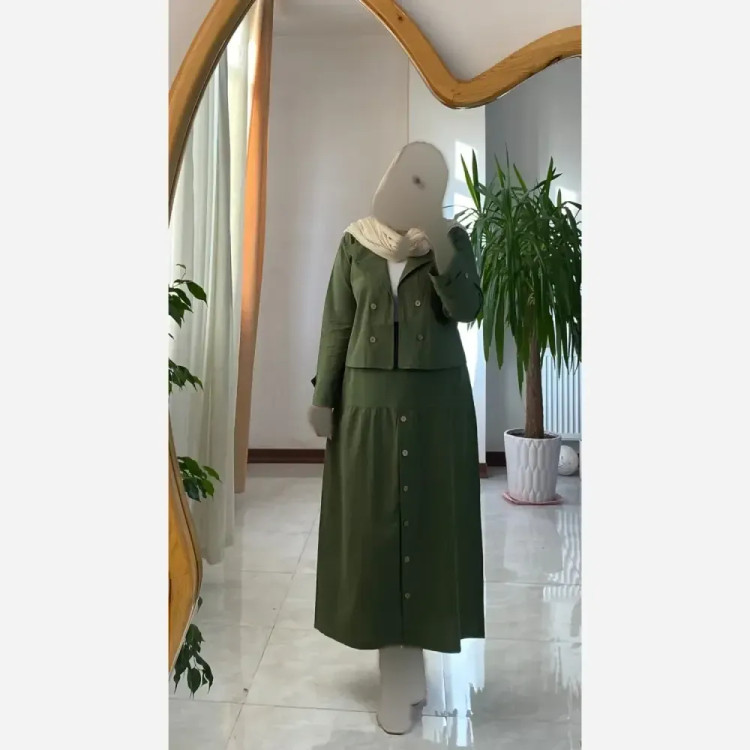 ست کت و دامن زنانه لنین جلو دکمه فری سایز 38 تا 46