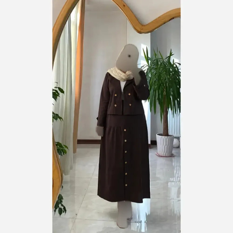 ست کت و دامن زنانه لنین جلو دکمه فری سایز 38 تا 46