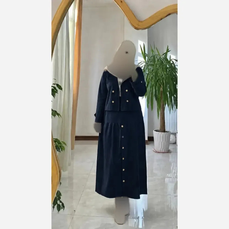ست کت و دامن زنانه لنین جلو دکمه فری سایز 38 تا 46