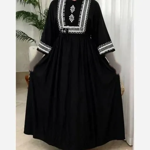 پیراهن ساحلی زنانه بلند نخی مشکی فری سایز