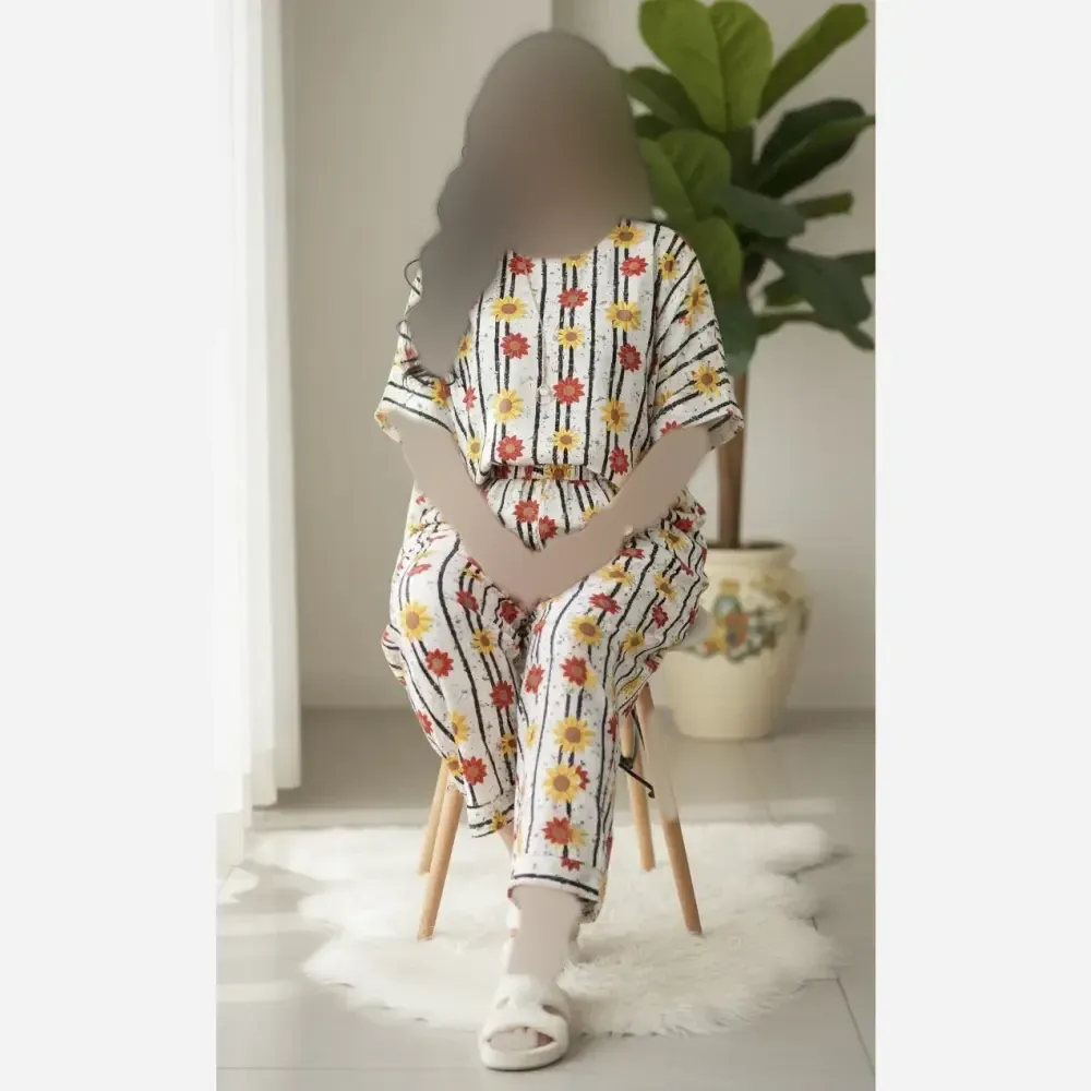 ست دو تیکه تیشرت و شلوار بگ زنانه نخی فری سایز تا 46