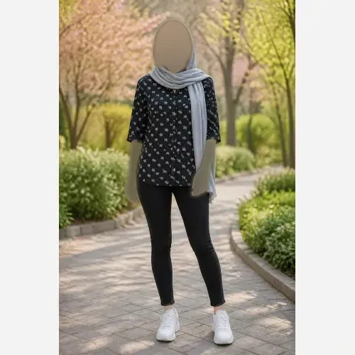 شومیز زنانه مدل باکسی طرح گل گچی جنس صوفیا درجه یک