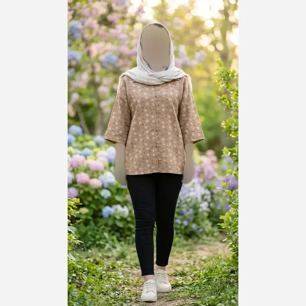 ست شومیز و شلوار زنانه جنس لنین لمه دوزی شده دوخت مزونی