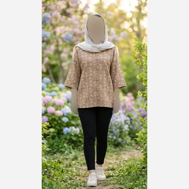 ست شومیز و شلوار زنانه جنس لنین لمه دوزی شده دوخت مزونی