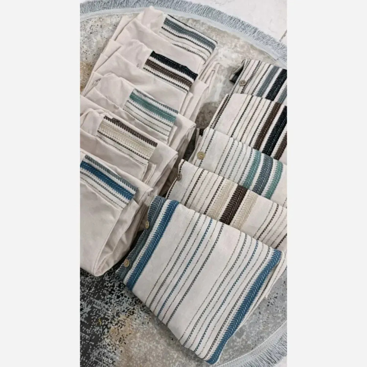 ست شومیز و شلوار زنانه جنس لنین لمه دوزی شده دوخت مزونی