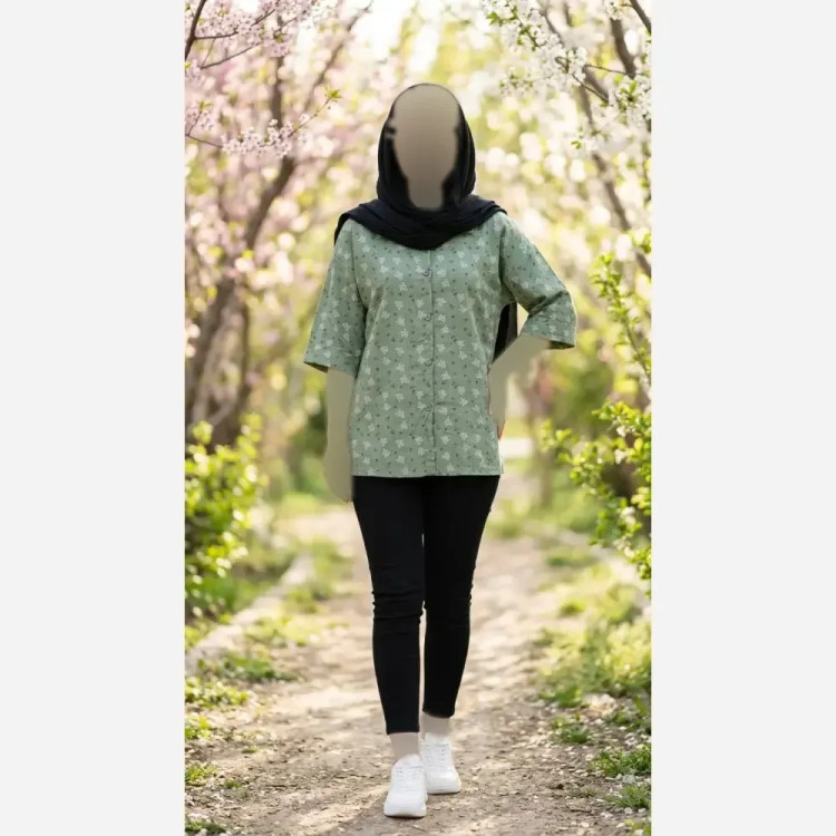 ست شومیز و شلوار زنانه جنس لنین لمه دوزی شده دوخت مزونی