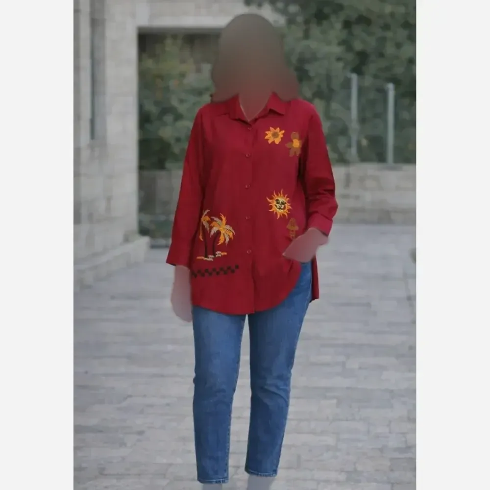 شومیز زنانه طرح نخل و خورشید جنس داکرون درجه یک