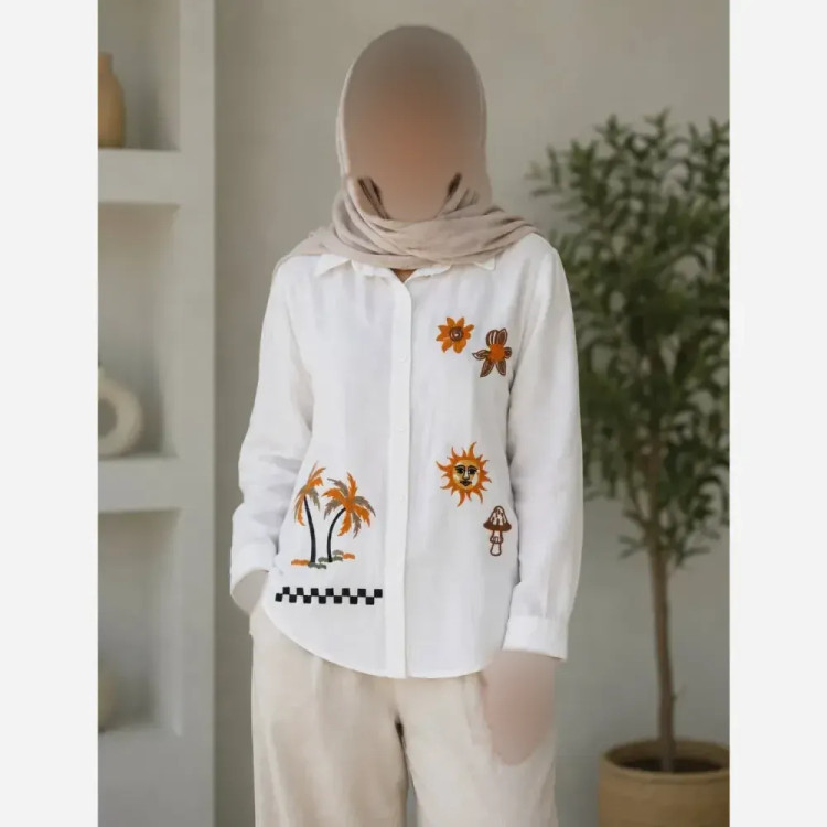 شومیز زنانه طرح نخل و خورشید جنس داکرون درجه یک