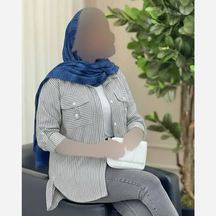 شومیز زنانه نخی راه راه مدل جیب صلیبی فری سایز 38 تا 46