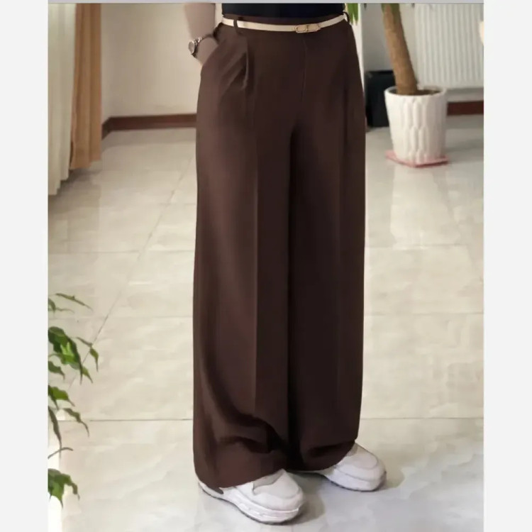 شلوار زنانه کرپ مورگان دمپا ریزشی مجلسی و روزمره جیبدار