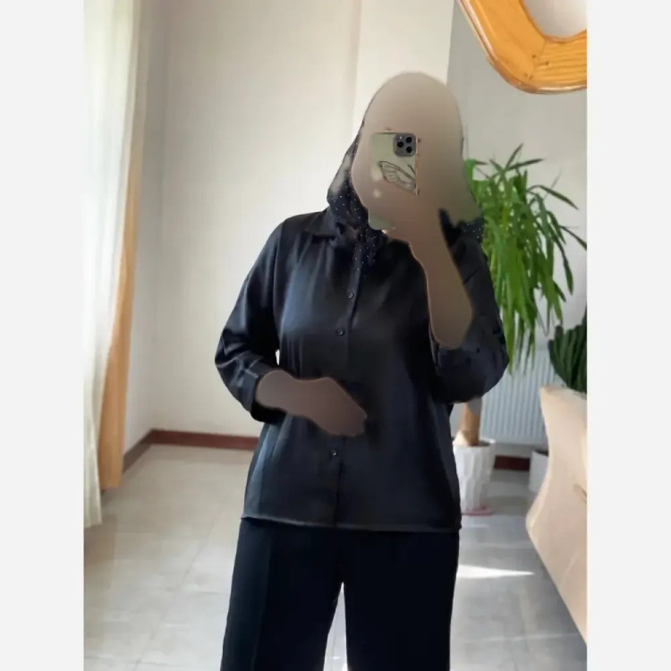 شومیز زنانه ساتن ابریشم مشکی مدل کیمونو سایز 38 تا 46