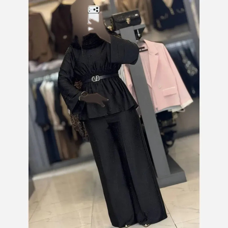 ست شومیز شلوار زنانه مجلسی نگیندار جنس ساتن ویونا مشکی