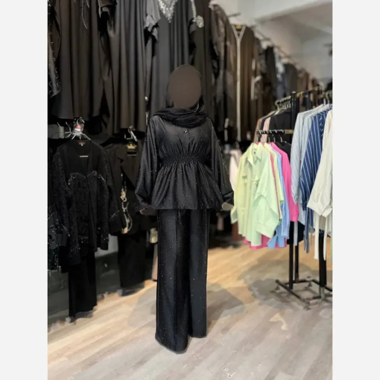 ست شومیز شلوار زنانه مجلسی نگیندار جنس ساتن ویونا مشکی