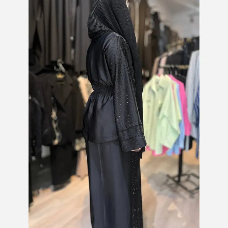ست شومیز شلوار زنانه مجلسی نگیندار جنس ساتن ویونا مشکی