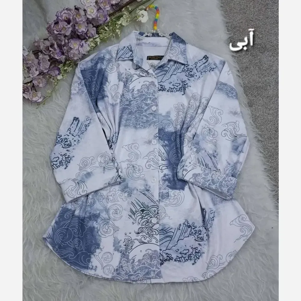 شومیز مانتو کیمونو مچ پاکتی جنس لاریس طرح ابر و بادی