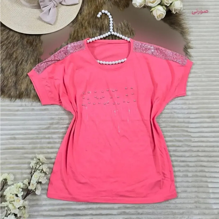 شومیز باکسی نگینی طرح SMILE جنس نخ پنبه فری سایز