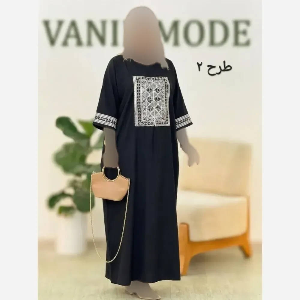 عبای زنانه مدل شیما جنس داکرون با خرجکار سوزن دوزی رنگ مشکی سایز فری 38 تا 50