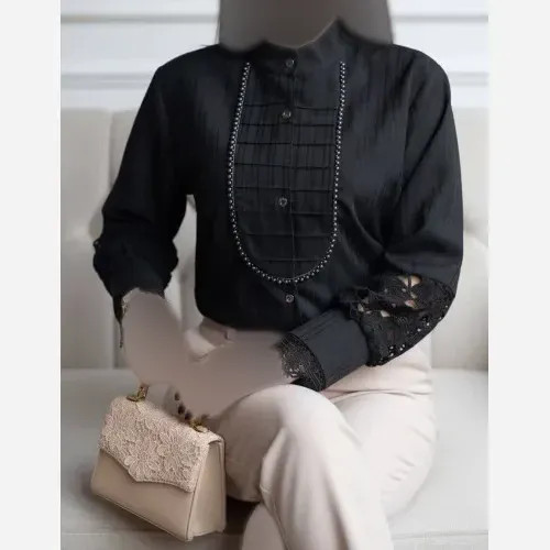 شومیز زنانه مدل آی جان جنس پارچه آیوا درجه یک رنگ مشکی سایز دو