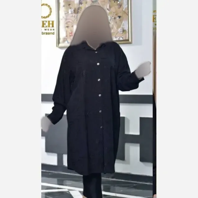 مانتو زنانه طرح پیچک جنس نخی خامه دوزی شده رنگ مشکی سایز 38 تا 48