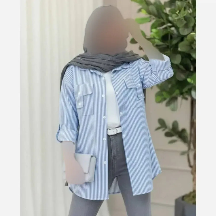 شومیز زنانه راه راه جیب صلیبی جنس لنین لاکرا سایز 38 تا 46