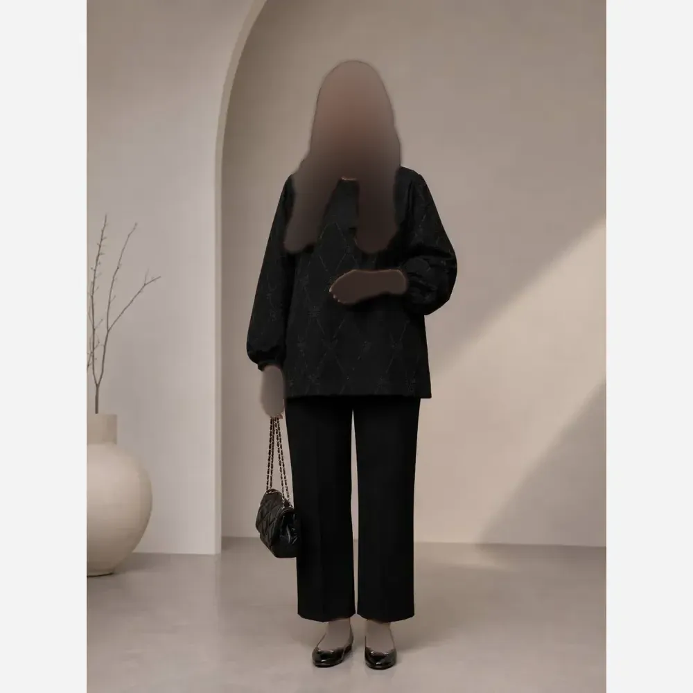 مانتو زنانه مدل نگار جنس ژاکارد نخپنبه فری سایز مناسب محرم و مجلسی