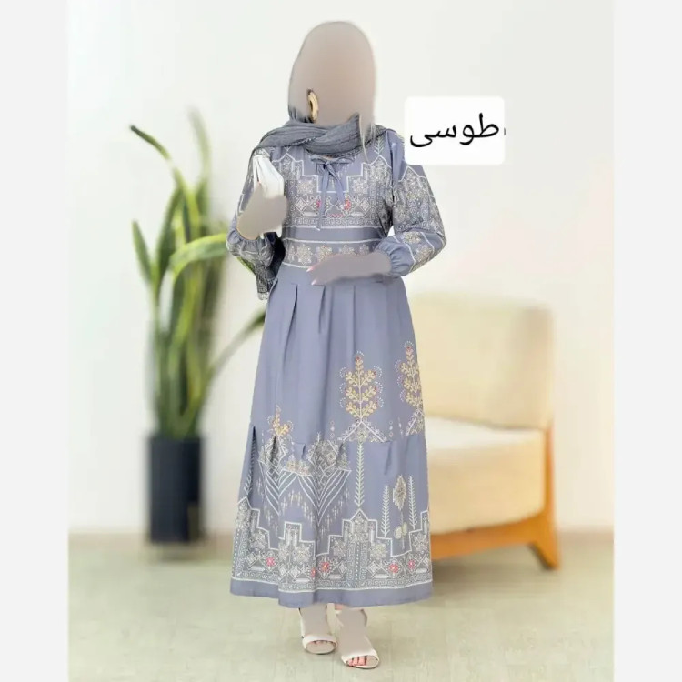 پیراهن ساحلی زنانه چاپی جنس بوگاتی فری سایز تا 46 کمربند دار